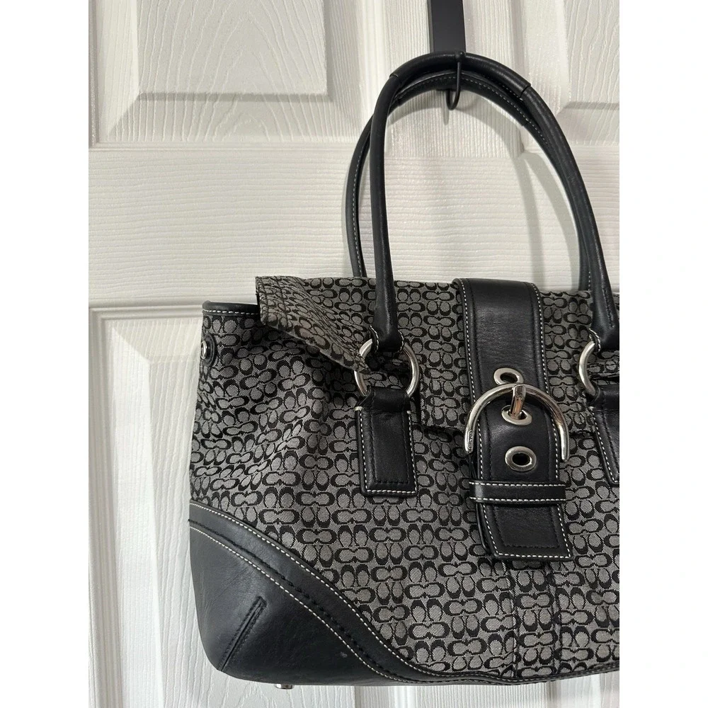 Vintage Coach F10929 Soho black signature C canvas satchel with leather trim